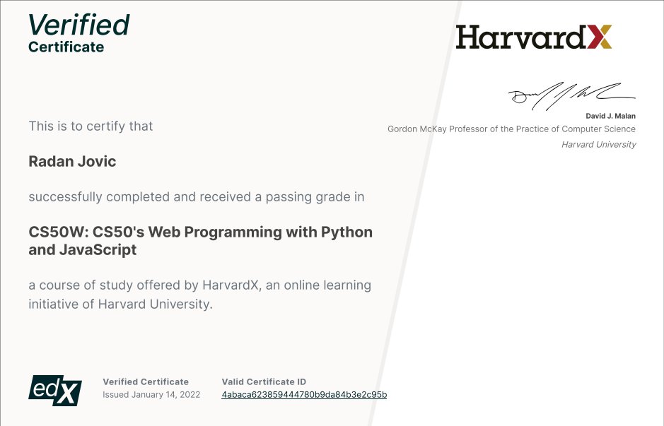 CS50w: Web Programming with Python and JavaScript Certificate