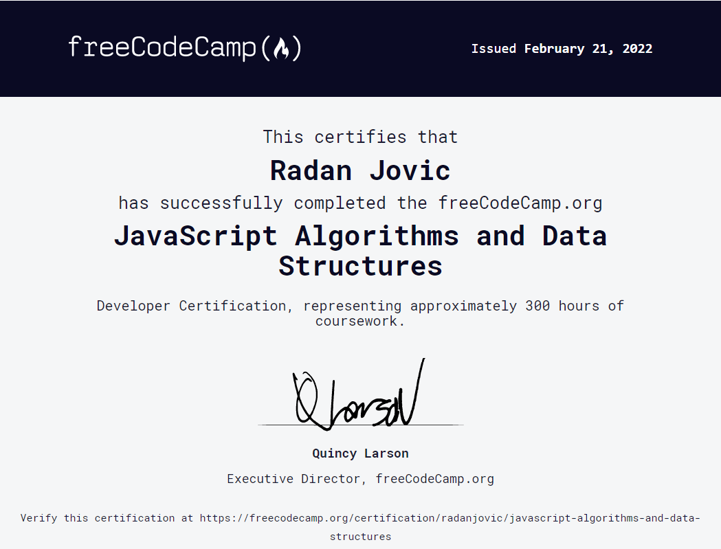 JavaScript Algorithms and Data Structures Certificate