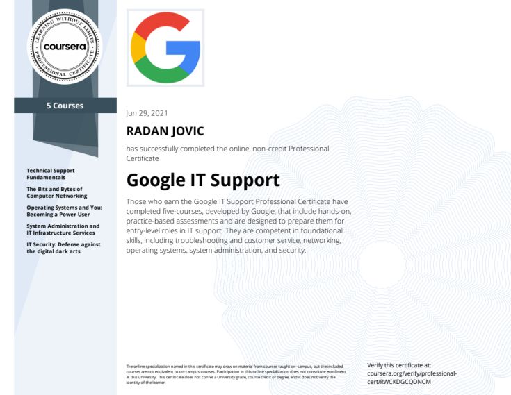 Google IT Support Certificate